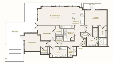 Floor plan for 3 beds, 2 baths, 1700 sqft